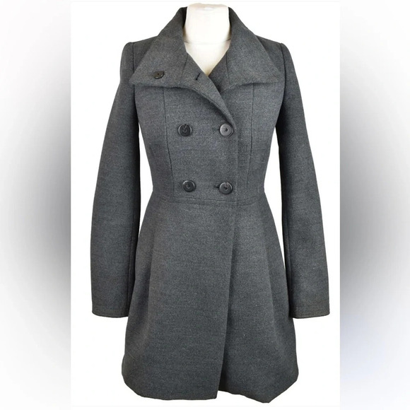 Zara Trafaluc Coat Womens XS Gray Outerwear Front Button  Pea Coat lined pockets - Picture 1 of 14